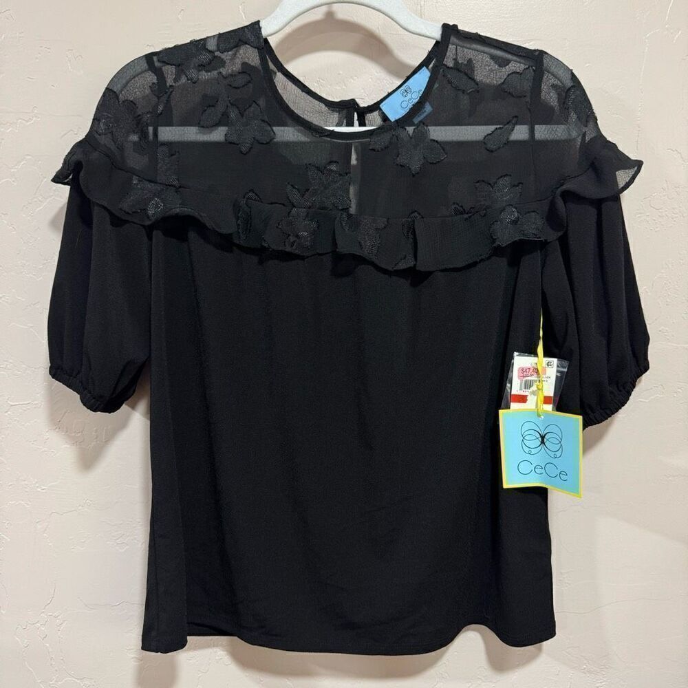 New Cece Ruffle Floral Blouse Black Size XS